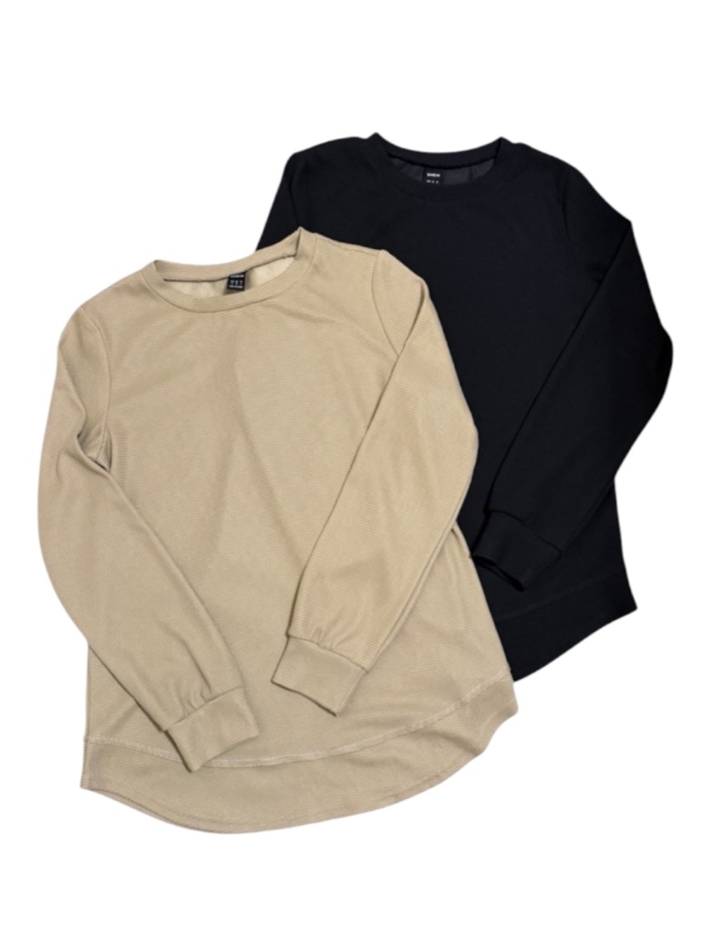 SHEIN Black and Beige Long Sleeve Tops - Pack of 2